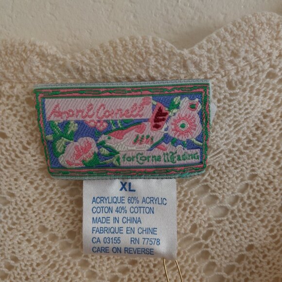 April Cornell New Vintage 1990's Crochet Lace Knit Cardigan Sweater Size XL - Picture 9 of 12